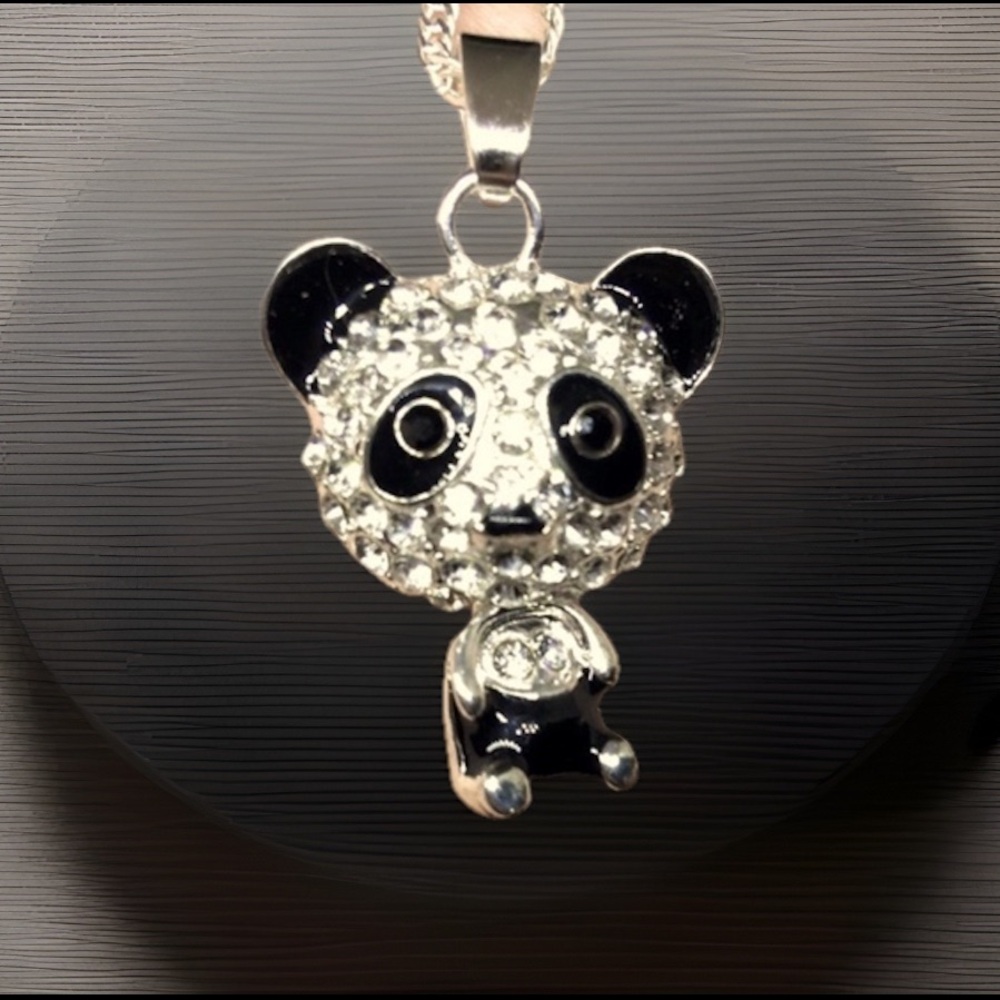 Panda Bear Black & White Crystal Its Body Moves The Pendant Is On S925 Necklace